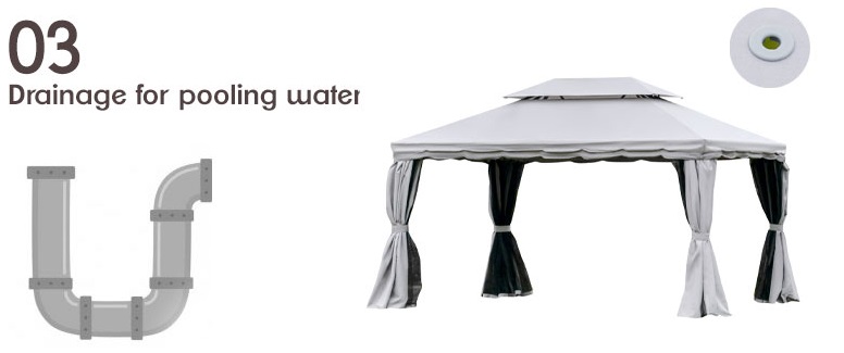 Gazebo holes facilitate Drainage for Pooling Water